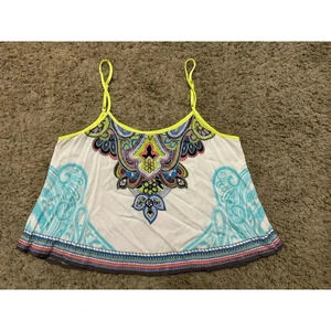 Women’s White Multicolor Paisley Printed Cami Tank Small Beach Vacation Comfy